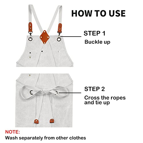 ZOMAO White Chef Aprons for Men Women with Large Pockets,Cotton Canvas Cross Back Apron,Kitchen Cooking Baking Bib Heavy Duty Adjustable Work Apron - color: Beige