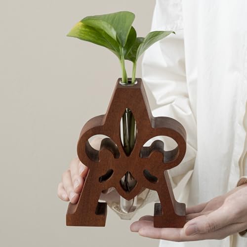Plant Terrarium Propagation Station with Wooden Letter Stand, Glass Vase for Table Decor, Indoor Hydroponics, Home Garden Office Decor, Gift for Men and Women (A)
