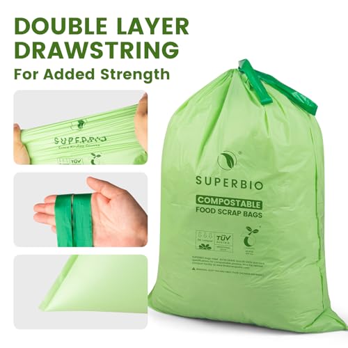 SUPERBIO 8 Gallon Compostable Drawstring Kitchen Waste Bags - style: 8 gallon,30 count
