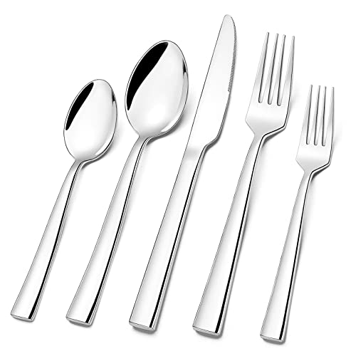 Silverware Set for 8, CXJY 40-Piece Stainless Steel Flatware Cutlery Set, Square Edge Kitchen Utensil Include Knives/Forks/Spoons, Tableware for Home/Hotel, Mirror Polished Dishwasher Safe - color: 40 PCS Silver