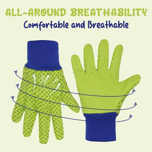 HANDLANDY 4 Pairs Kids Gardening Gloves, Cotton Kids Work Gloves, Green, S - color: Green Dot (Pack of 4), size: Small