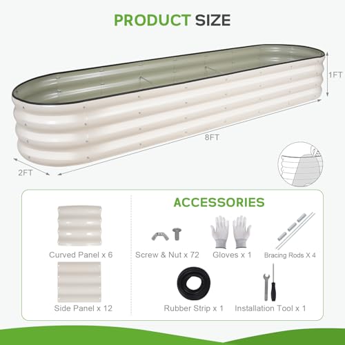 Galvanized Raised Garden Bed Outdoor, 8x2x1ft, Pearl White - color: Pearl White, size: 8×2×1ft (1 Pack)