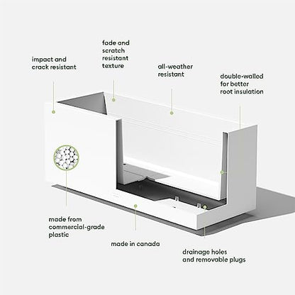 Veradek Block Series Long Box Planter - Rectangular Outdoor Planter - color: White, size: Large - 2 Pack