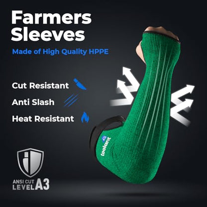 OriStout Cut Resistant Farmer Sleeves with Tumb Hole, Dark Green, 1 Pair - color: Dark Green (1 Pair) - Long, size: One Size