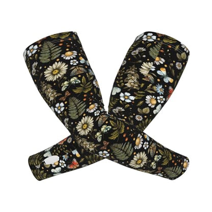 Bulldog Cooling Arm Sleeves Sunscreen Arm Cover With Thumb Hole - color: Forest Fern Flower