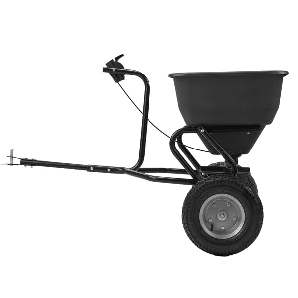 Tow Behind Broadcast Spreader, 110 lbs Capacity Tow/Push Lawn Spreader with 10 Adjustable Settings, for Seed, Fertilizer, Salt, Ice Melt, Garden & Lawn Care