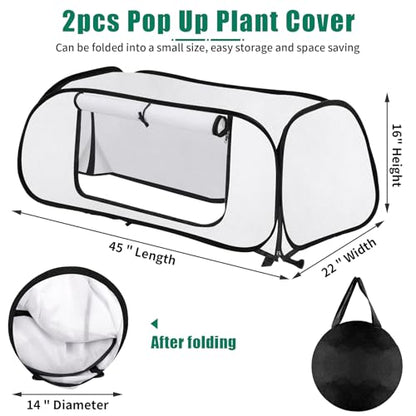 2 Pack Pop Up Plant Covers Freeze Protection for Raised Beds, 45"X22"X16"