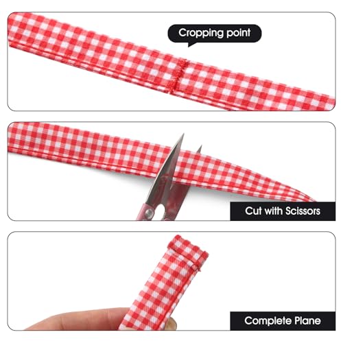 BOHARERS 3-Pocket Waist Apron With Red And White Plaid Shoulder Straps - Black Waitress Waiter Server Short Aprons - color: 1 Pack Red and White Plaid Straps