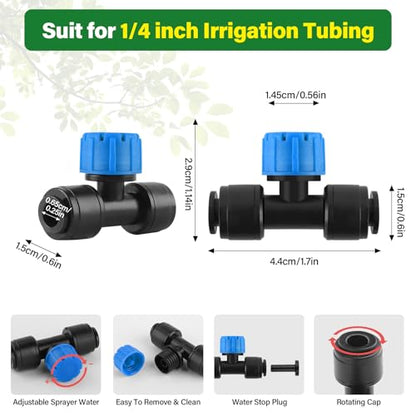 Kalolary 30Pcs Push-to-Fit Drip Irrigation Emitters for 1/4 inch Tubing - size: 1/4” Push-to-Connect Tee- Stream- 30P Blue