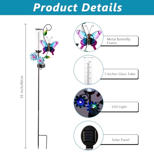 Solar Rain Gauge with 5-Inch Glass Tube, Butterfly Decor - color: Butterfly -Multi