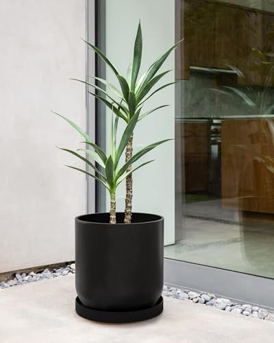 Veradek Mason Series Lima Planter & Drip Tray - Large Round Outdoor Planter - color: Black, size: 15 inches - 2 Pack with Saucers