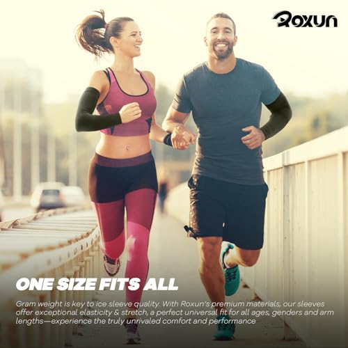 ROXUN Arm Sleeves Cooling UV Sun Protection Sport Compression for Men Women - color: Black+blue