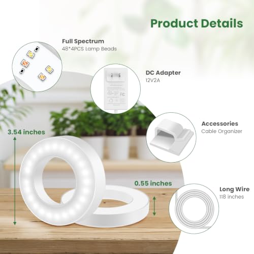 Kullsinss 3.5" Grow Lights for Indoor Plants, 24W Full Spectrum Plant Light - size: 3.5inch-4 Head