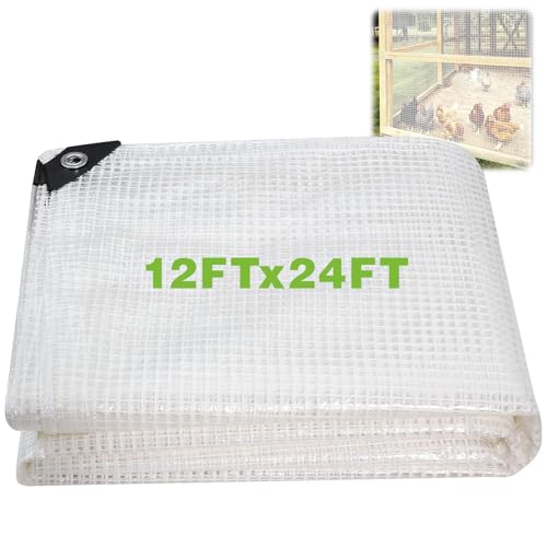 12x24Ft Clear Greenhouse Plastic Covering Tarp for Chicken Coop(16mil) - size: 12x24FT