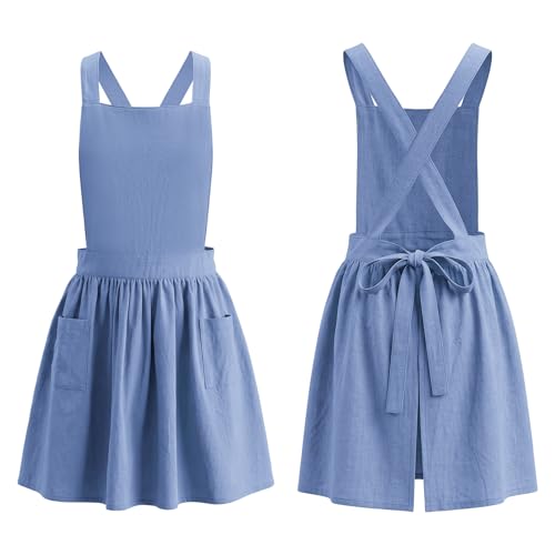 Kids Pinafore Apron, Cross Back Apron, Japanese Style Bib Aprons Home Clothes - color: Blue, size: 60 x 122 cm