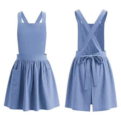 Kids Pinafore Apron, Cross Back Apron, Japanese Style Bib Aprons Home Clothes - color: Blue, size: 60 x 122 cm