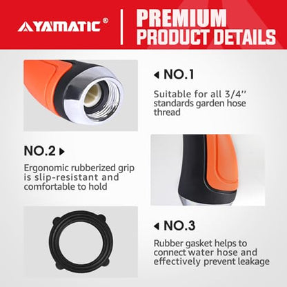 YAMATIC Heavy Duty Garden Hose Nozzle, 10 Adjustable Spray Patterns, 1PCS - style: Thumb Control-10 Spray Patterns