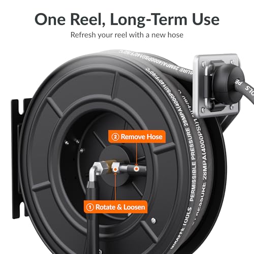 Giraffe Tools Pressure Washer Hose Reel with Replaceable 60FT Pressure Hose