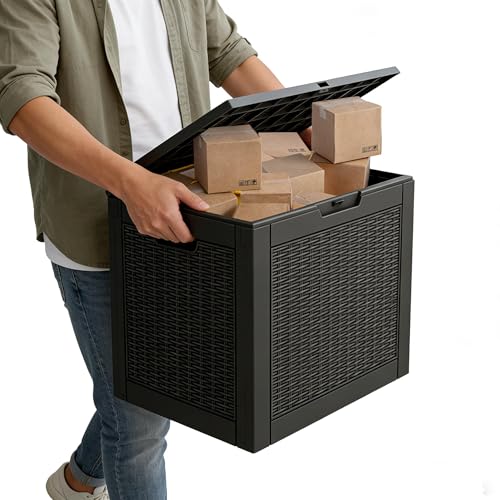 31 Gallon Outdoor Storage Box Waterproof Deck Box Patio Storage-2 Box - color: Black, style: 31Gallon*2-style1