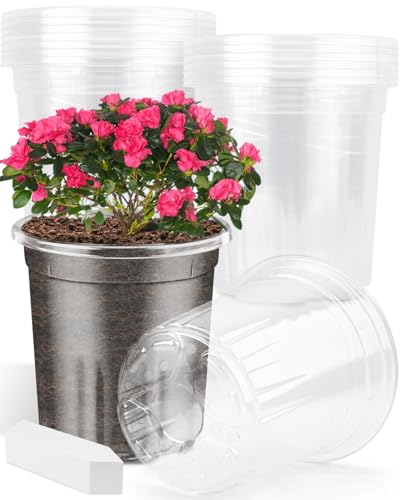 PACETAP 15Pack 6.5 Inch Reinforced Clear Nursery Pots with Drainage Holes, Thickened Plastic Plant Pots with 15 Plant Labels for Indoor Outdoor Flower Seed Starter - size: 6.5in-15pcs