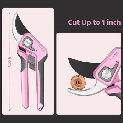 PrunePro 8.2" Pruning Shears for Women Lightweight Ultra Sharp Scissors - color: Pink