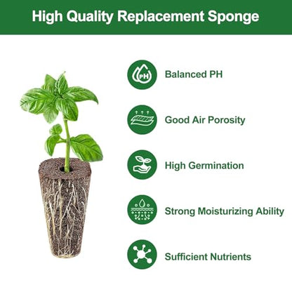 61 Pack Grow Sponges, Replacement Root Growth Sponges Seed Pods Compatible with AeroGarden, Compatible with Hydroponics Growing System Kit, Includes 10 Plant Labels and 1 Tweezers