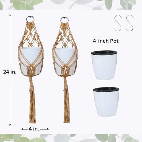 2 Packs Macrame Plant Hanger with Self-Watering Pots (4 inch) - size: Small