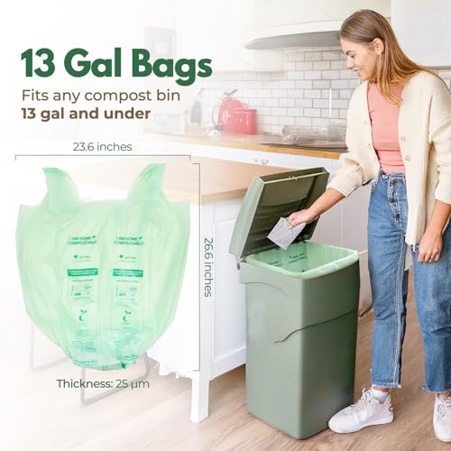 AIRNEX Compostable Kitchen Trash Bags 13 Gal - Cornstrarch Leakproof & Tear Resistant 50 Compost Bags - OK Compost Home & Seedling Certified 0.25 mm Kitchen Garbage Bags - style: 13 Gal, 50 Pack
