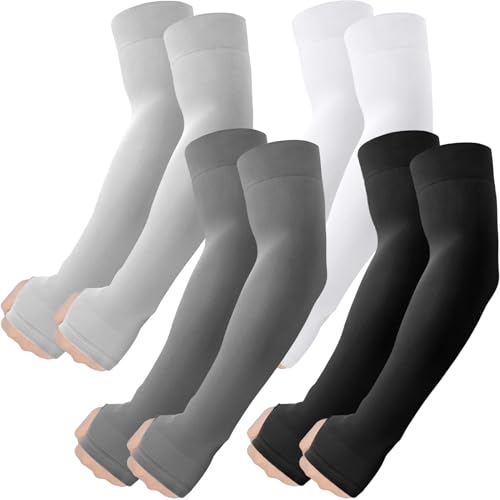 ROXUN Arm Sleeves with Thumb Hole, Cooling UV Sun Protection for Men/Women - color: 4 Pairs - Black+white+dark Gray+light Gray