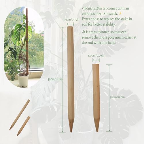 Moss Pole for Plants 4 Pack Natural Coco Coir Climbing Support Stakes with Plant Ties Indoor Monstera Plant Training Extension Poles 14.8inch Each Total 59.2inch