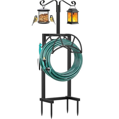 TomCare Garden Hose Holder, 4 Spikes Hose Stand for 160FT Outdoor Hose - color: All Black