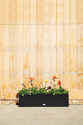 Veradek Block Series Trough Planter - Rectangular Outdoor Window Box - color: Black