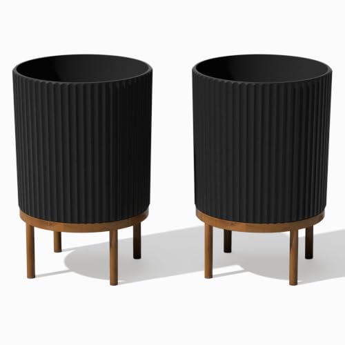 Veradek Demi Series Raised Planter - Round Planter with Stand - color: Black/Brown, size: 12 inch - 2 Pack