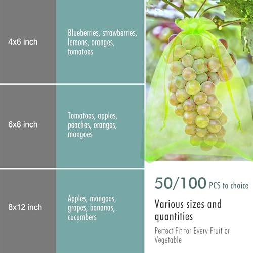 Fruit Protection Bags, Fetanten 6x8 in Mesh Drawstring Bag for Fruit Trees - size: 6 x 8 Inch 50pcs
