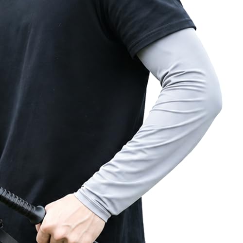 Arm Sleeves for Men, Loose Fit Non-Sticky, Cooling UV Sun Protection Arm Sleeves for Baseball Basketball Golf Hiking - color: Light Grey, size: Medium