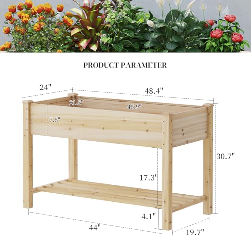 Wooden Planter Elevated Wooden Raised Garden Bed with Legs Planter Box - color: Natural, size: 48*24*30.5IN