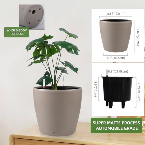 Dexceder 9x8 Self Watering Planter (Taupe Matte) - color: Taupe, size: 9x8