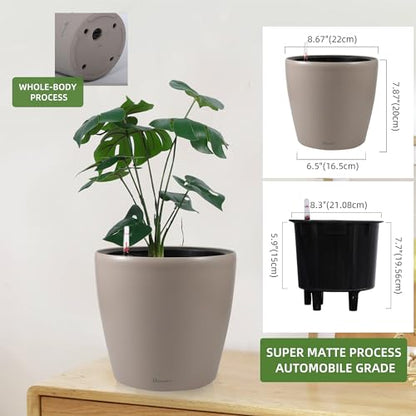 Dexceder 9x8 Self Watering Planter (Taupe Matte) - color: Taupe, size: 9x8