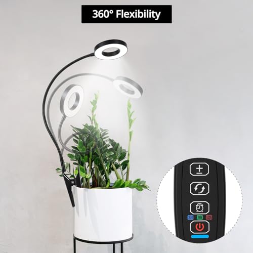 QWORK 3 Pack Ring Grow Lights for Indoor Plants, Full Spectrum LED with Timer