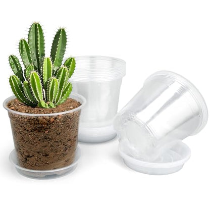 20 Pack 4 Inch Clear Nursery Pots with Drainage and Saucer, Clear Plastic Planter Pots for Plants, Flexible Seed Starting Pots for Succulents, Small Herbs, Annual Flowers (4 Inch) - size: 4 Inch