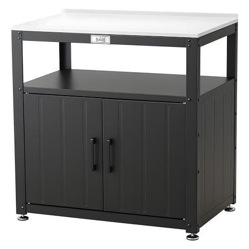 Feasto Heavy-Duty Potting Bench with Storage & Stainless Steel Top - color: Black