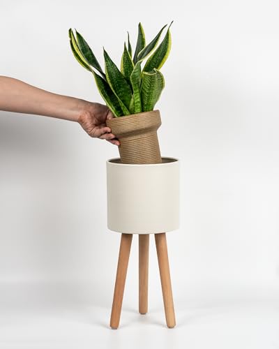 Bamworld Single Plant Holder for Indoor Plants Metal Planter Stand 6.9in - color: Ivory White, size: Small - 7in