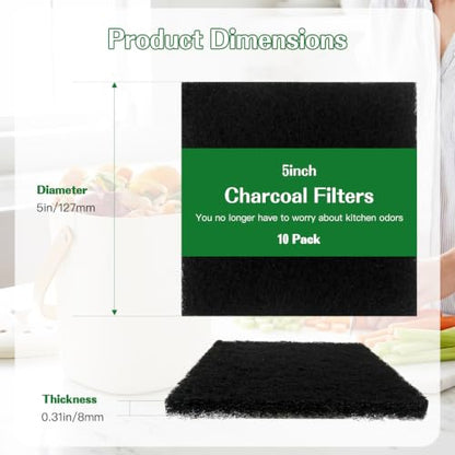 JURENGUDF 10 Pack 5 Inch Carbon Filters – Square Activated Charcoal Sheets, Odor Control Refills for Kitchen Compost Bucket and Countertop Bins