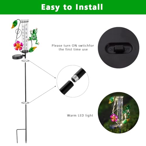 Solar Rain Gauge Outdoor - 7-Inch Glass Tube - color: Green-Frog