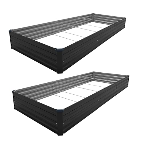 2PCS 12x4x1ft Galvanized Raised Garden Bed Kit,Gardening Planter Box - color: Black, size: 12x4x1FT(2PCS)