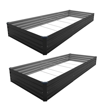 2PCS 12x4x1ft Galvanized Raised Garden Bed Kit,Gardening Planter Box - color: Black, size: 12x4x1FT(2PCS)