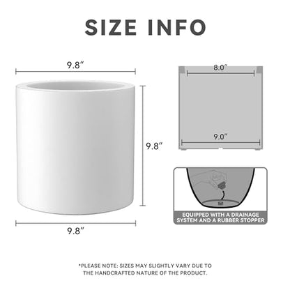 Kante Small Round Cylinder White Concrete Planter 9.8" Tall, Outdoor - color: Pure White, size: 9.8" Dia