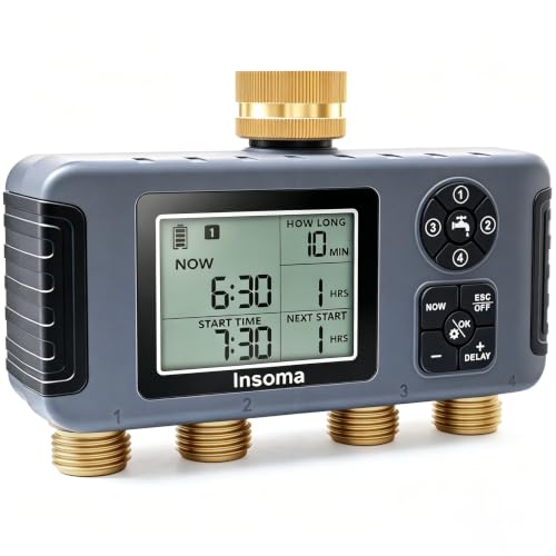 Insoma 4-Zone Water Timer for Garden Hose, Brass Inlet & Outlet - size: 4 Zone-Brass Inlet Outlet