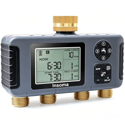 Insoma 4-Zone Water Timer for Garden Hose, Brass Inlet & Outlet - size: 4 Zone-Brass Inlet Outlet