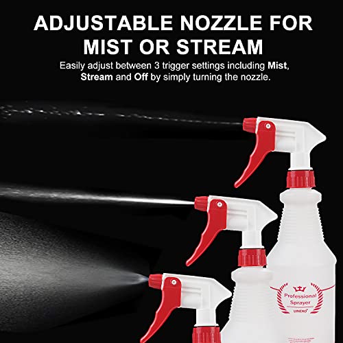 Uineko Empty Spray Bottles, Heavy Duty Sprayer, Mist & Stream, 4 Pack 24 Oz - size: 24 Oz, 4 Pack